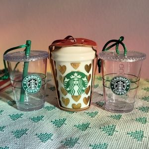 Starbucks cold cup & gold hearts ornaments